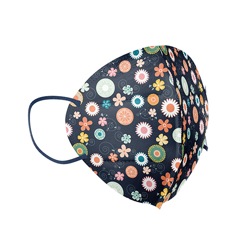 Navy Blue Floral Pattern FFP2 Mask